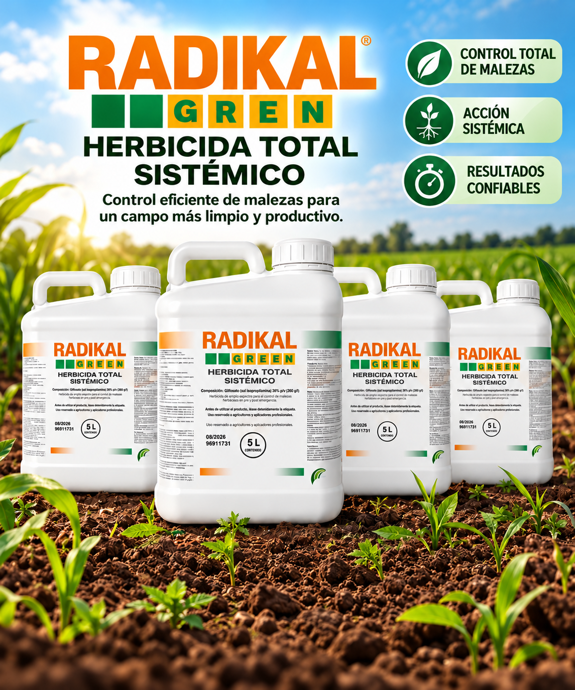 Lot de 4 Radikal Green – Herbicide systémique – 4 x 5 L – 20 L au total