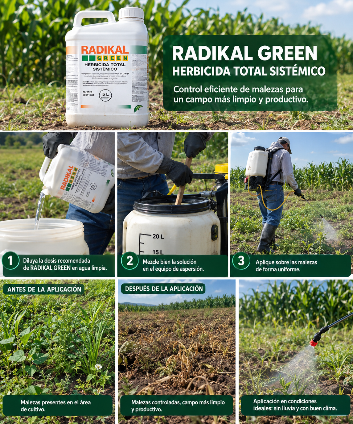 Lot de 4 Radikal Green – Herbicide systémique – 4 x 5 L – 20 L au total