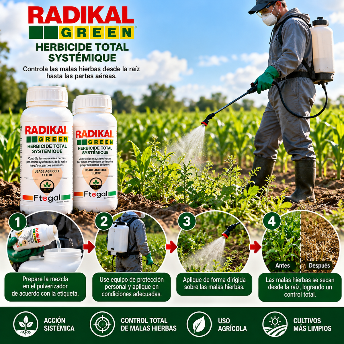Radikal Green – Herbicide systémique – Lot de 2 flacons